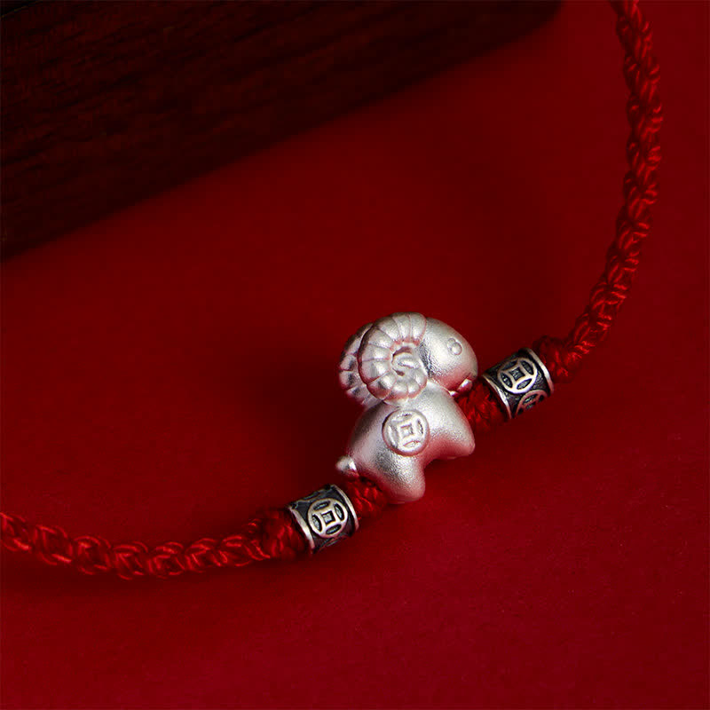 Buddha Stones Year of the Goat 999 Sterling Silver Sheep String Strength Bracelet - image 3