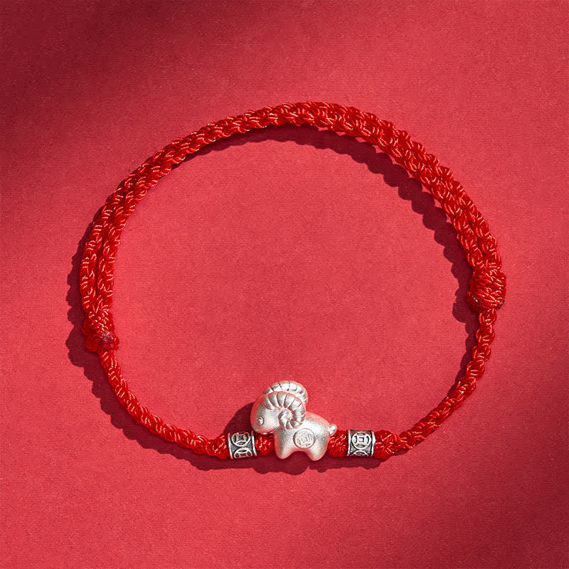 Buddha Stones Year of the Goat 999 Sterling Silver Sheep String Strength Bracelet - image 1