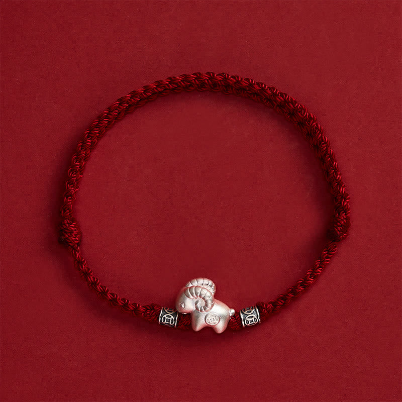 Buddha Stones Year of the Goat 999 Sterling Silver Sheep String Strength Bracelet - image 14