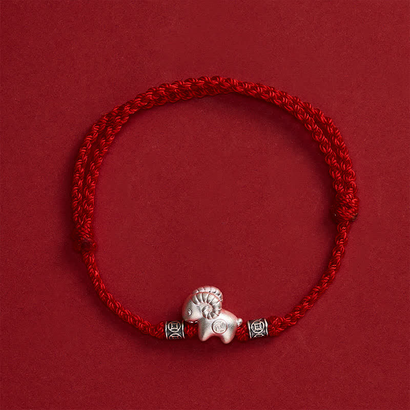 Buddha Stones Year of the Goat 999 Sterling Silver Sheep String Strength Bracelet - image 2