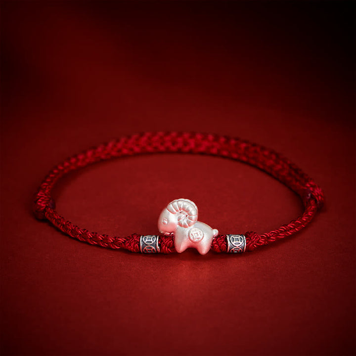 Buddha Stones Year of the Goat 999 Sterling Silver Sheep String Strength Bracelet - image 13