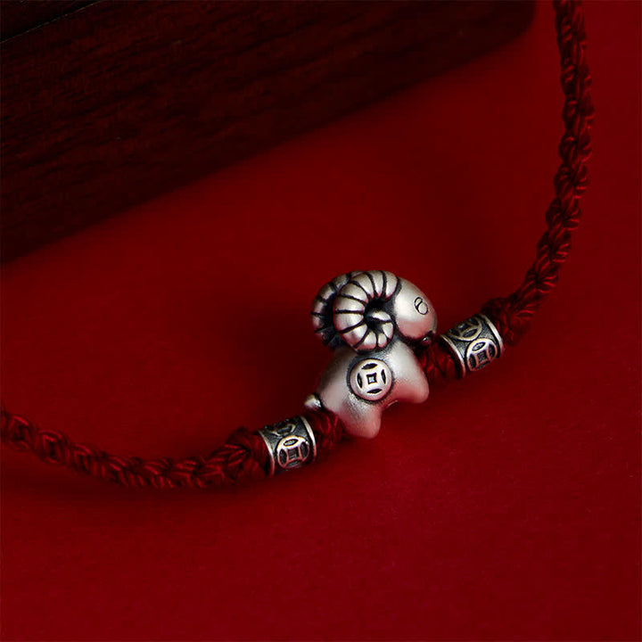 Buddha Stones Year of the Goat 999 Sterling Silver Sheep Lamb Copper Coin String Luck Bracelet - image 3