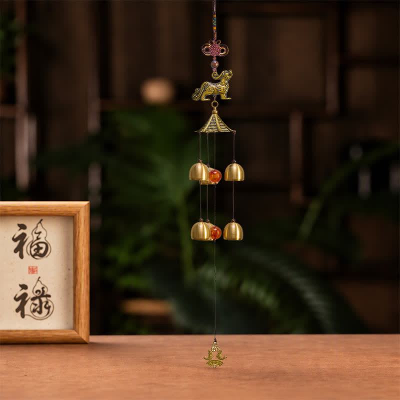 Buddha Stones Copper Pi Xiu Wealth Tower Six Bells Wealth Wind Chime - image 2