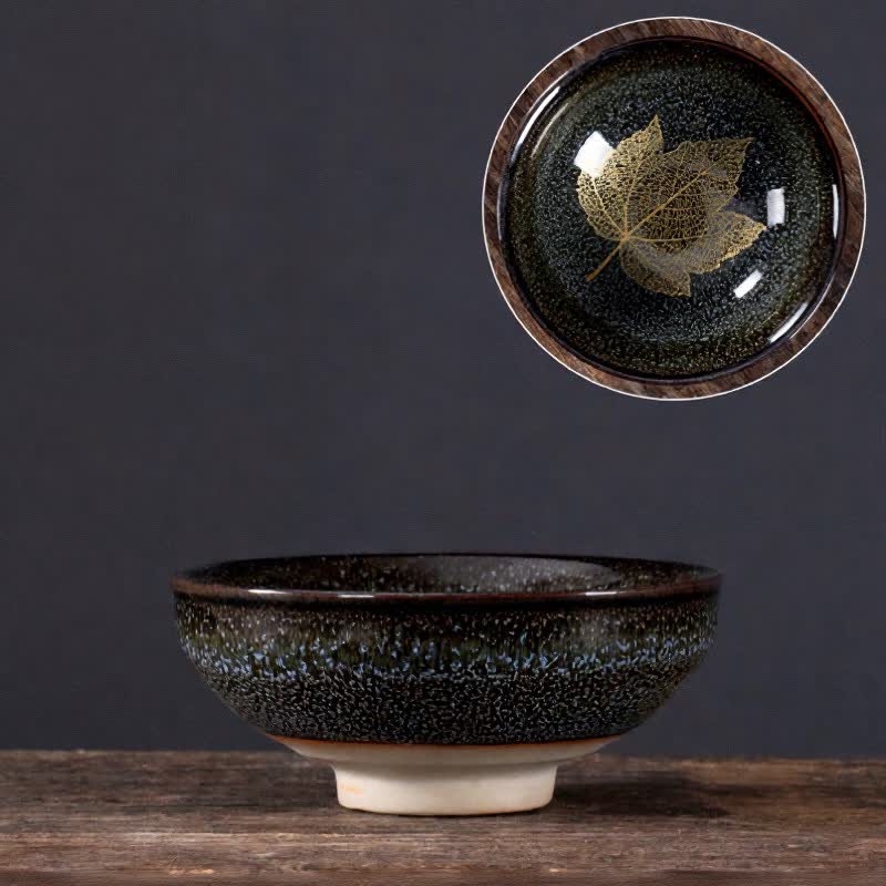 Buddha Stones Dark Speckled Maple Leaf Ceramic Tea Cup - Dark Blue Maple Leaf - image 2