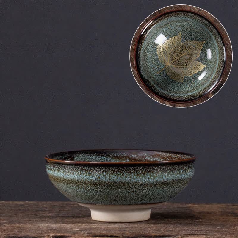 Buddha Stones Dark Speckled Maple Leaf Ceramic Tea Cup - Blue Maple Leaf - image 8