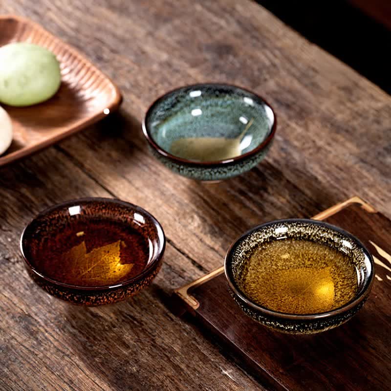 Buddha Stones Dark Speckled Maple Leaf Ceramic Tea Cup - image 11