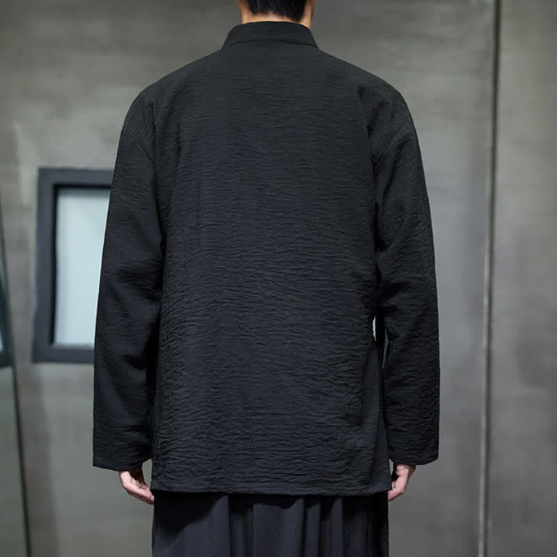 Buddha Stones Spring Tang Style Minimalist Drawstring Solid Men's Kimono With Pocket - image 20