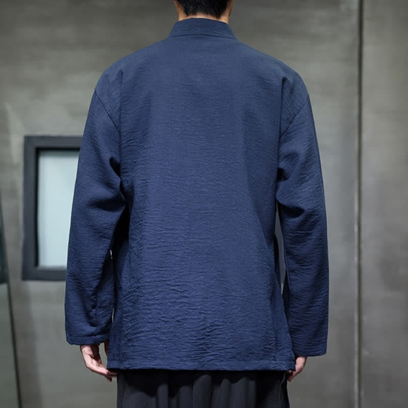 Buddha Stones Spring Tang Style Minimalist Drawstring Solid Men's Kimono With Pocket - image 10