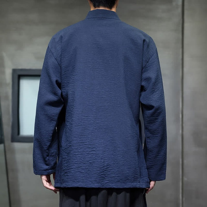 Buddha Stones Spring Tang Style Minimalist Drawstring Solid Men's Kimono With Pocket - image 10