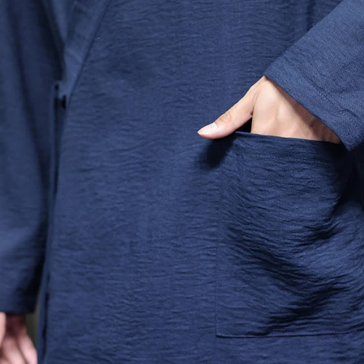 Buddha Stones Spring Tang Style Minimalist Drawstring Solid Men's Kimono With Pocket - image 15