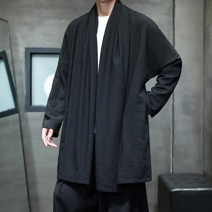 Buddha Stones Fall Classic Minimalist Solid Men's Kimono With Pocket - image 23