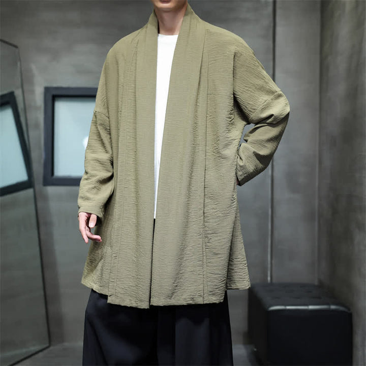 Buddha Stones Fall Classic Minimalist Solid Men's Kimono With Pocket - image 7