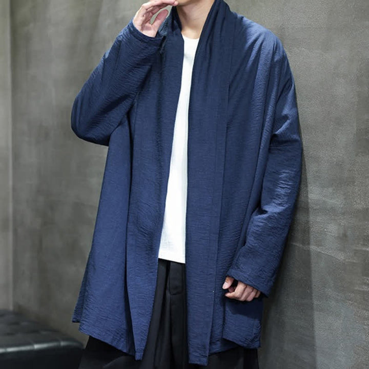 Buddha Stones Fall Classic Minimalist Solid Men's Kimono With Pocket - image 17