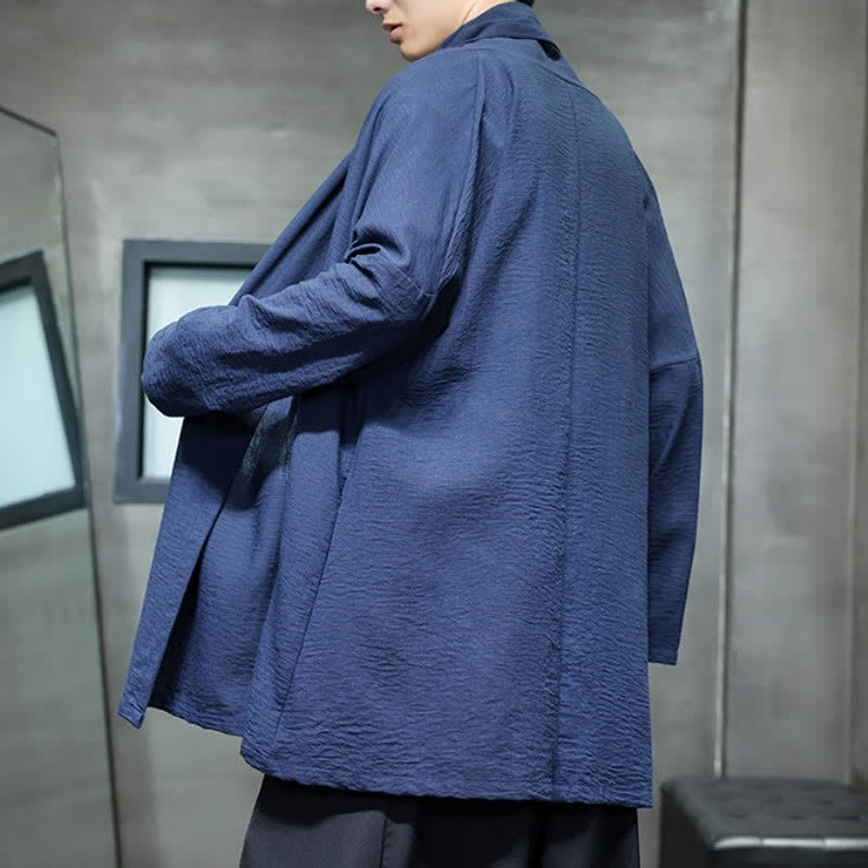 Buddha Stones Fall Classic Minimalist Solid Men's Kimono With Pocket - image 18