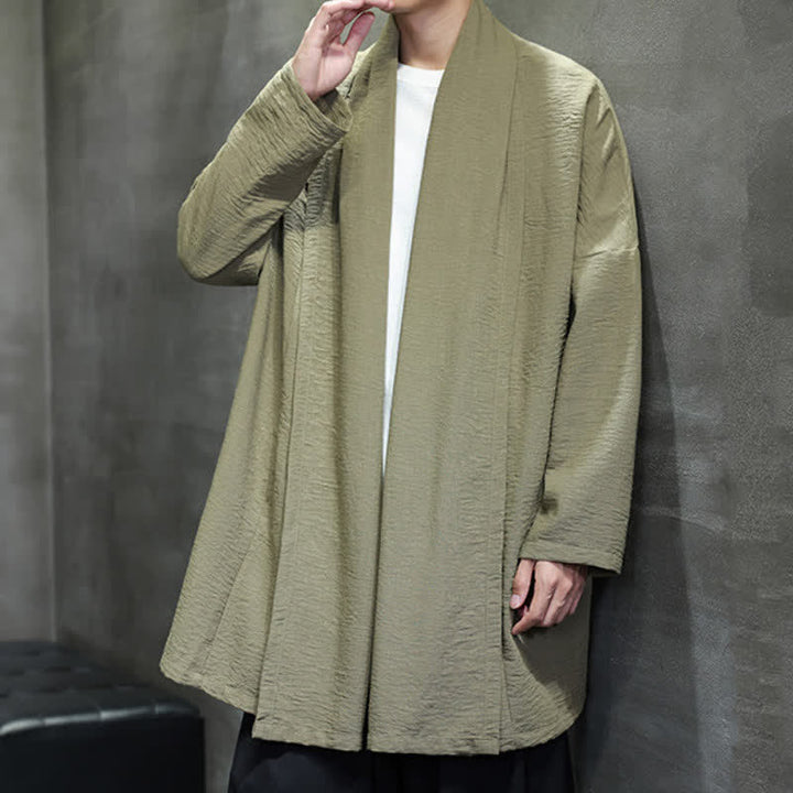 Buddha Stones Fall Classic Minimalist Solid Men's Kimono With Pocket - image 3