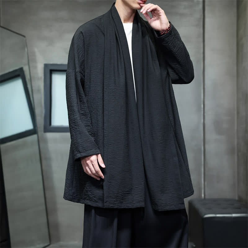 Buddha Stones Fall Classic Minimalist Solid Men's Kimono With Pocket - image 25