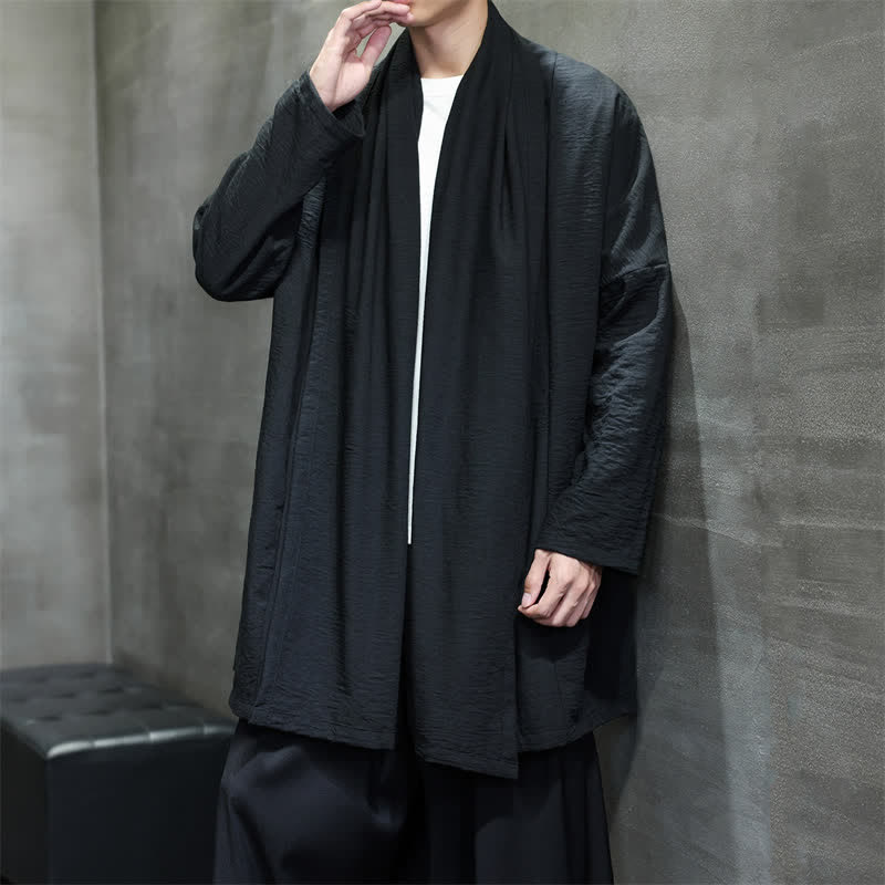 Buddha Stones Fall Classic Minimalist Solid Men's Kimono With Pocket - image 22