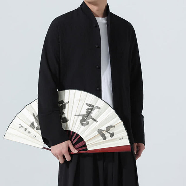 Buddha Stones Fall Classic Tang Style Button-Up Side Slit Solid Men's Long Sleeve Shirts - image 25