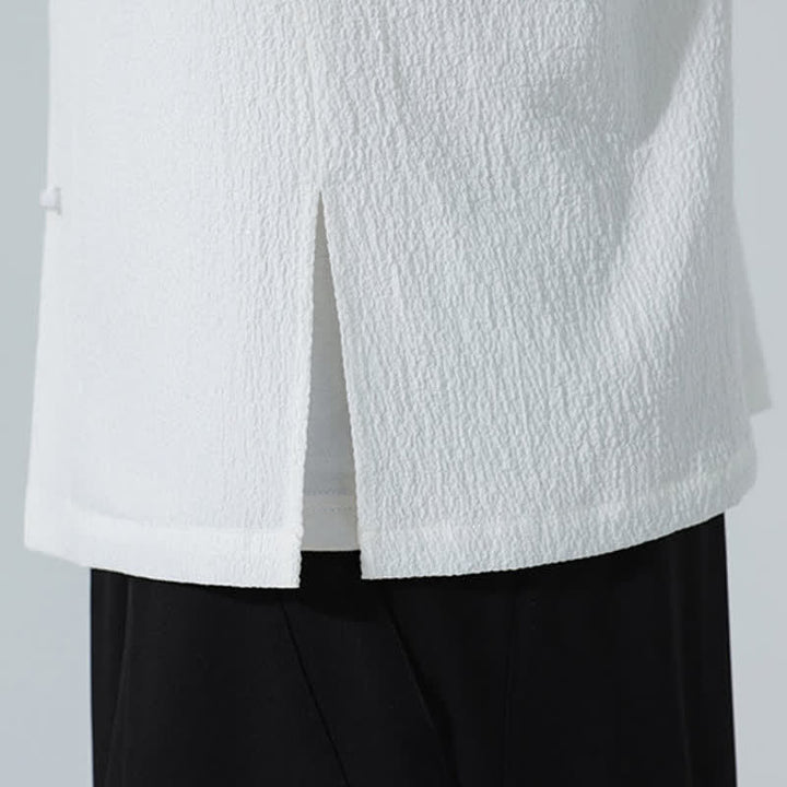 Buddha Stones Fall Classic Tang Style Button-Up Side Slit Solid Men's Long Sleeve Shirts - image 21