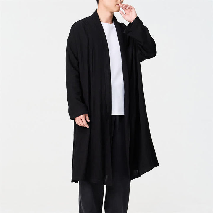 Buddha Stones Fall Minimalist Retro Tang Style Solid Men's Kimono - Black - US/UK/AU48，EU58(5XL) - image 10