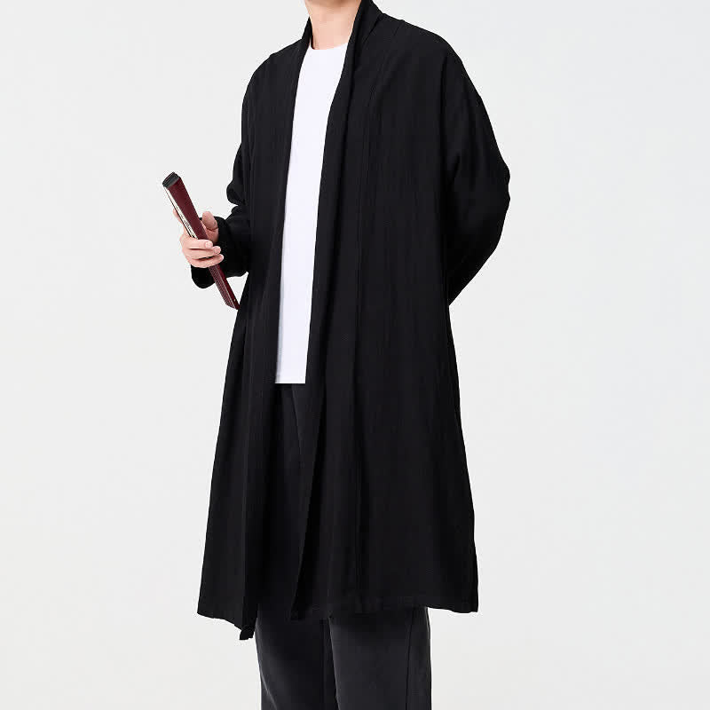 Buddha Stones Fall Minimalist Retro Tang Style Solid Men's Kimono - image 16