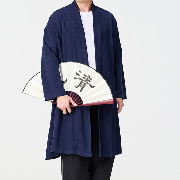 Buddha Stones Fall Minimalist Retro Tang Style Solid Men's Kimono - image 2