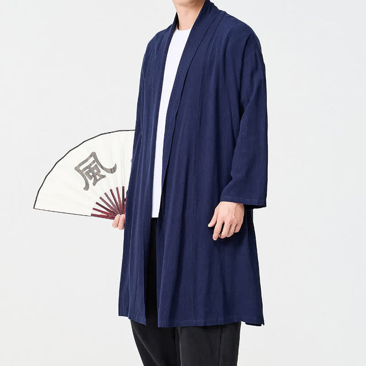 Buddha Stones Fall Minimalist Retro Tang Style Solid Men's Kimono - image 5