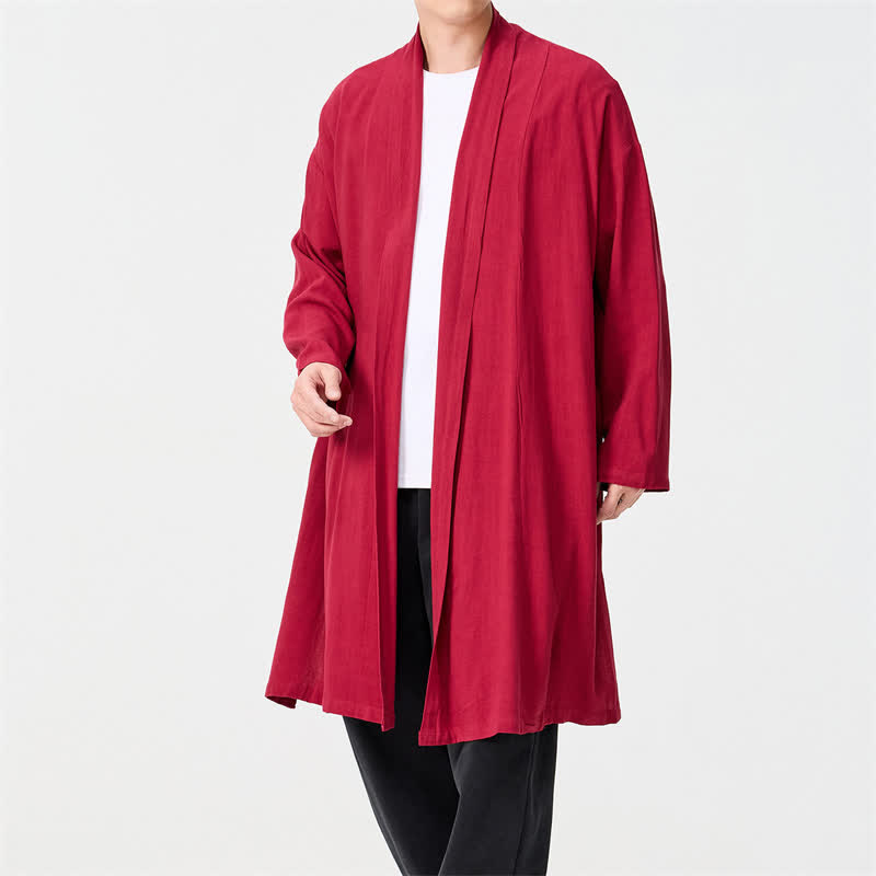 Buddha Stones Fall Minimalist Retro Tang Style Solid Men's Kimono - image 19