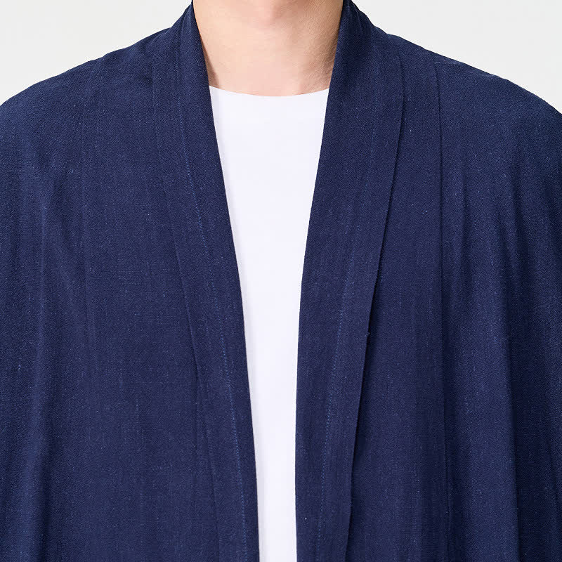 Buddha Stones Fall Minimalist Retro Tang Style Solid Men's Kimono - image 7