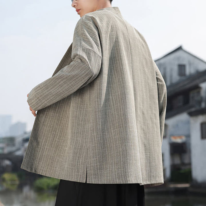Buddha Stones Spring Tang Style Minimalist One Frog Button Solid Men's Kimono - image 4