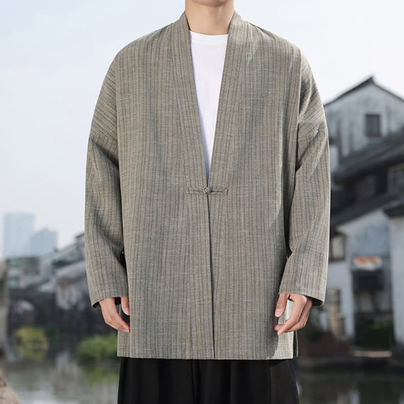 Buddha Stones Spring Tang Style Minimalist One Frog Button Solid Men's Kimono - image 1