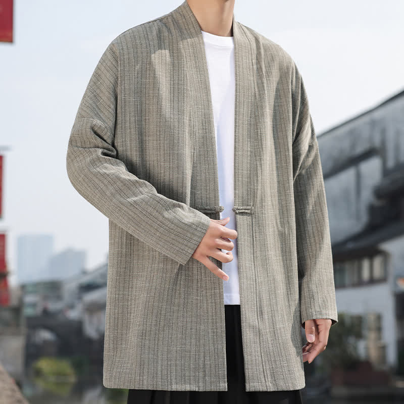 Buddha Stones Spring Tang Style Minimalist One Frog Button Solid Men's Kimono - image 7