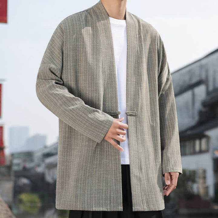 Buddha Stones Spring Tang Style Minimalist One Frog Button Solid Men's Kimono - image 7