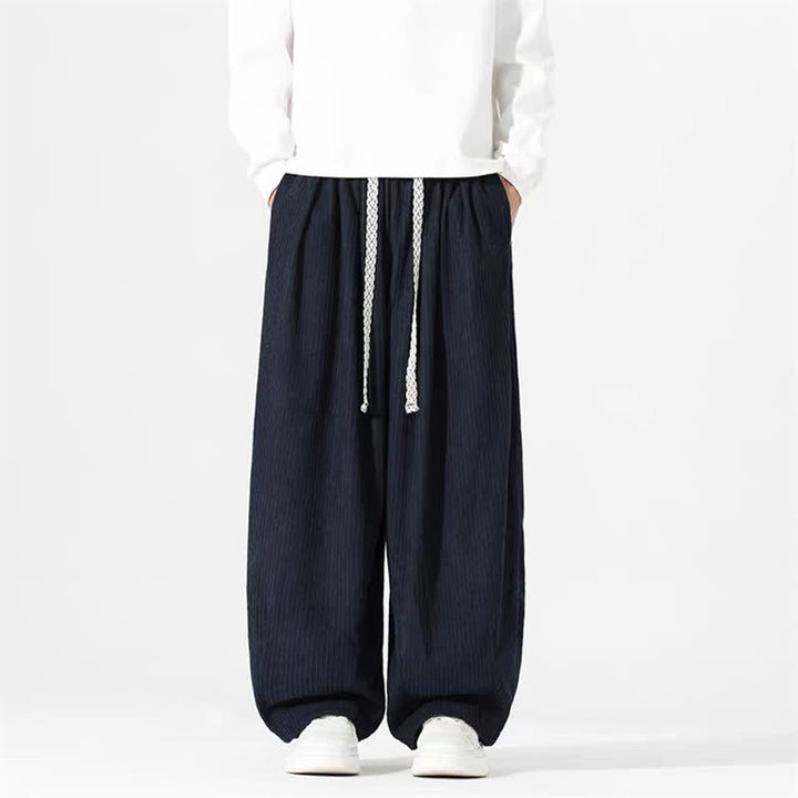 Buddha Stones Spring Fall Basic Drawstring Solid Ankle Pants Corduroy Men's Straight Leg Pants With Pockets - Black - US/UK/AU46，EU56 (5XL) - image 3