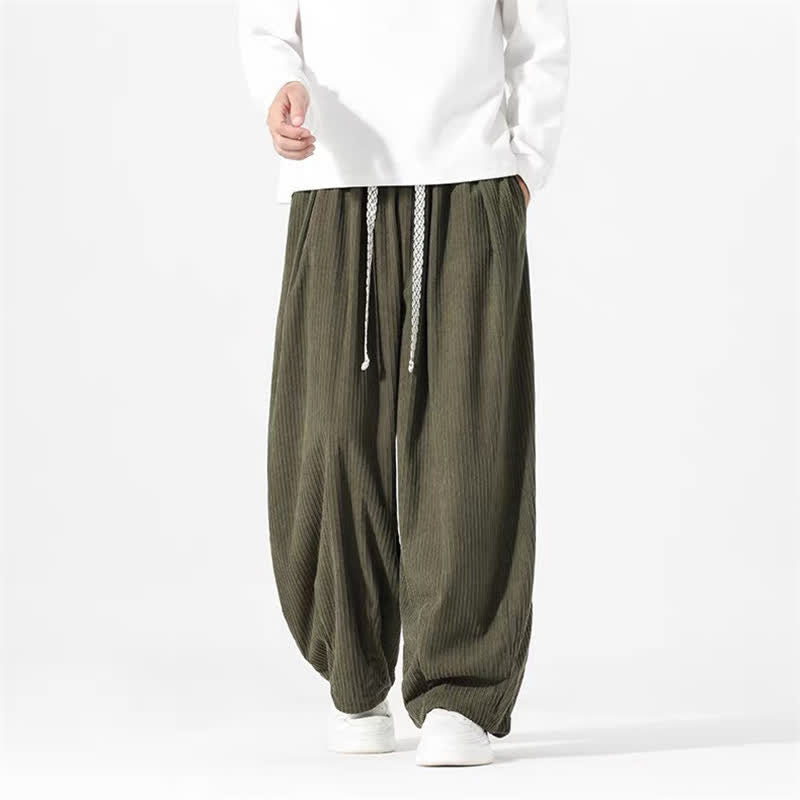 Buddha Stones Spring Fall Basic Drawstring Solid Ankle Pants Corduroy Men's Straight Leg Pants With Pockets - image 1