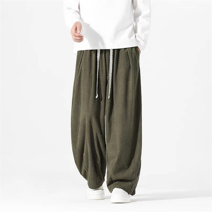 Buddha Stones Spring Fall Basic Drawstring Solid Ankle Pants Corduroy Men's Straight Leg Pants With Pockets - image 1