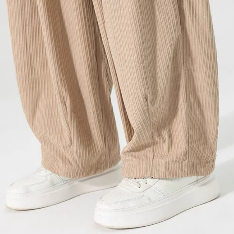 Buddha Stones Spring Fall Basic Drawstring Solid Ankle Pants Corduroy Men's Straight Leg Pants With Pockets - image 17
