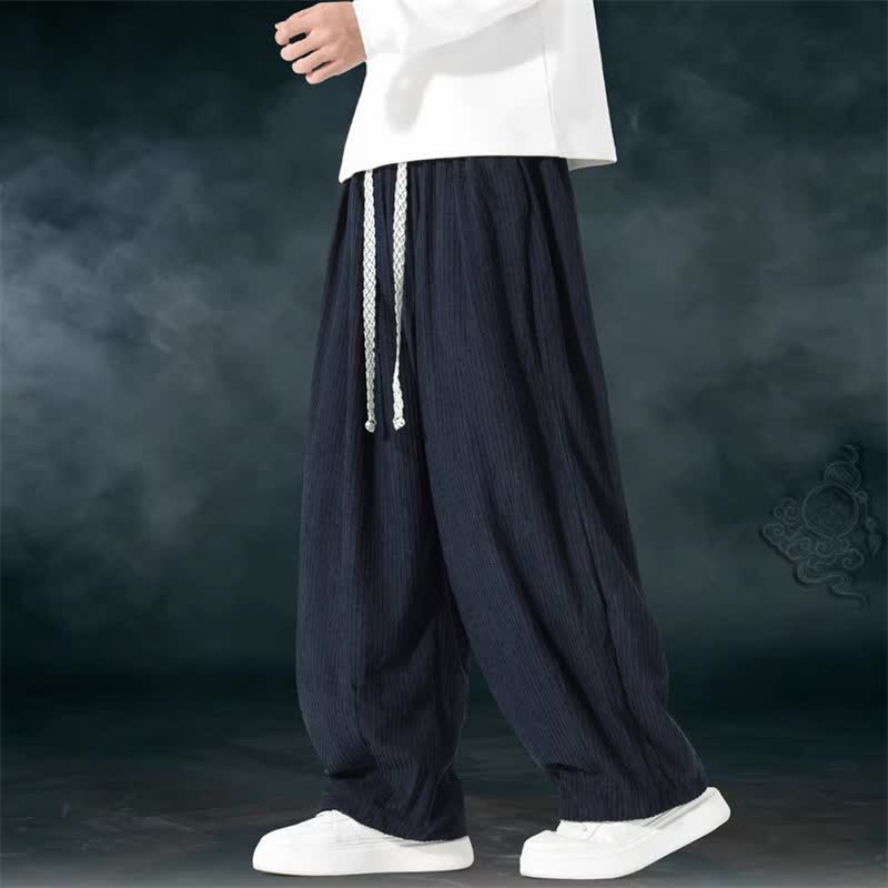 Buddha Stones Spring Fall Basic Drawstring Solid Ankle Pants Corduroy Men's Straight Leg Pants With Pockets - image 5