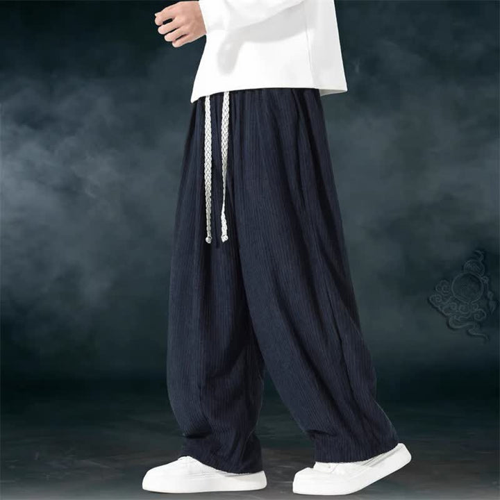 Buddha Stones Spring Fall Basic Drawstring Solid Ankle Pants Corduroy Men's Straight Leg Pants With Pockets - image 5