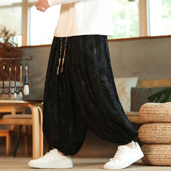 Buddha Stones Spring Fall Retro Casual Drawstring Dragon Pattern Ankle Pants Corduroy Men's Harem Pants With Pockets - image 12