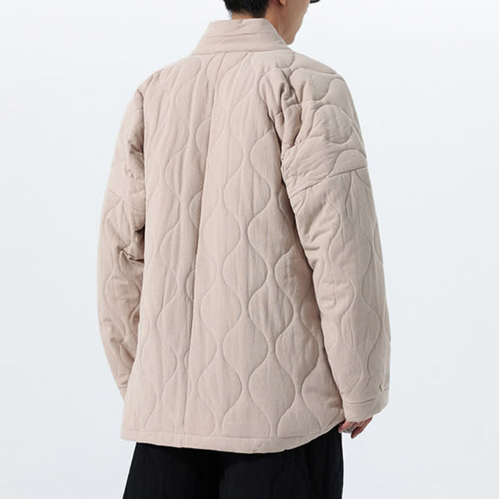 Buddha Stones Fall Winter Minimalist Tang Style Wrap-front Drawstring Thickened Padded Design Solid Men's Kimono With Pockets - image 30