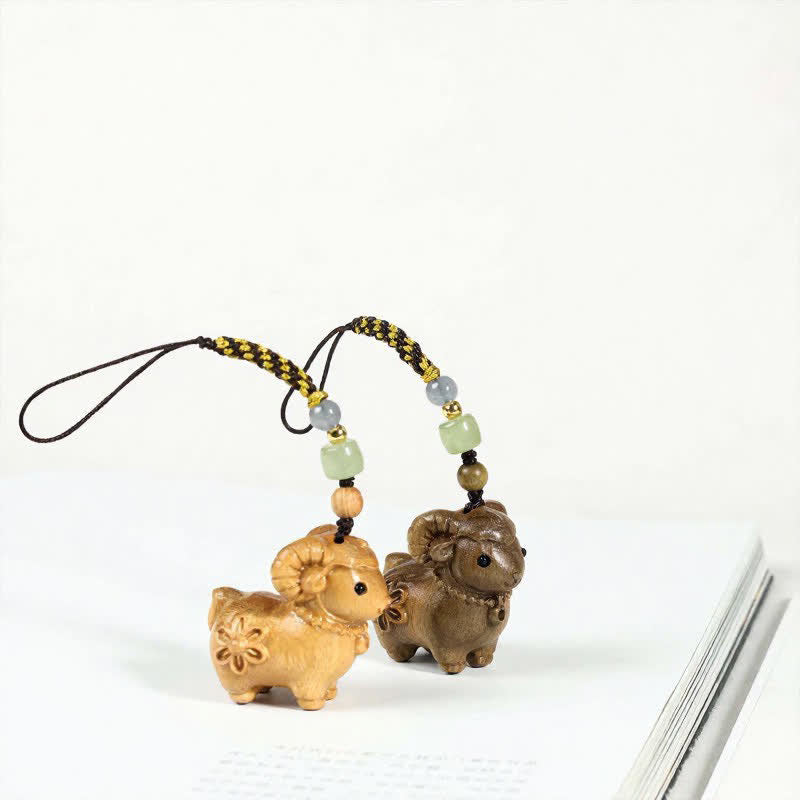 Buddha Stones Rainbow Eucalyptus Sandalwood Goat Serenity Hand-Carved Keychains - image 13