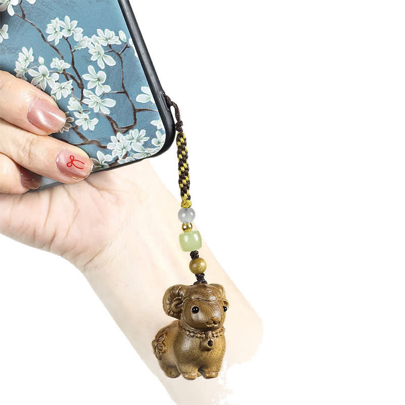 Buddha Stones Rainbow Eucalyptus Sandalwood Goat Serenity Hand-Carved Keychains - image 5