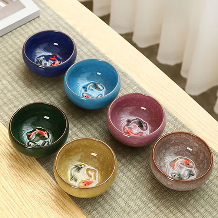 Buddha Stones Ceramic Koi Fish Success Crackle Glaze Gongfu Tea Cup - image 12