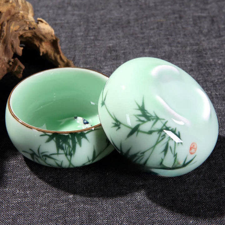 Buddha Stones Traditional Koi Fish Lotus Landscape Ceramic Personal Tea Cup - image 14