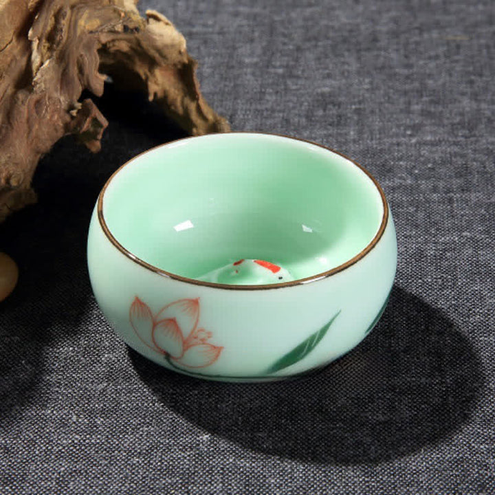 Buddha Stones Traditional Koi Fish Lotus Landscape Ceramic Personal Tea Cup - image 8