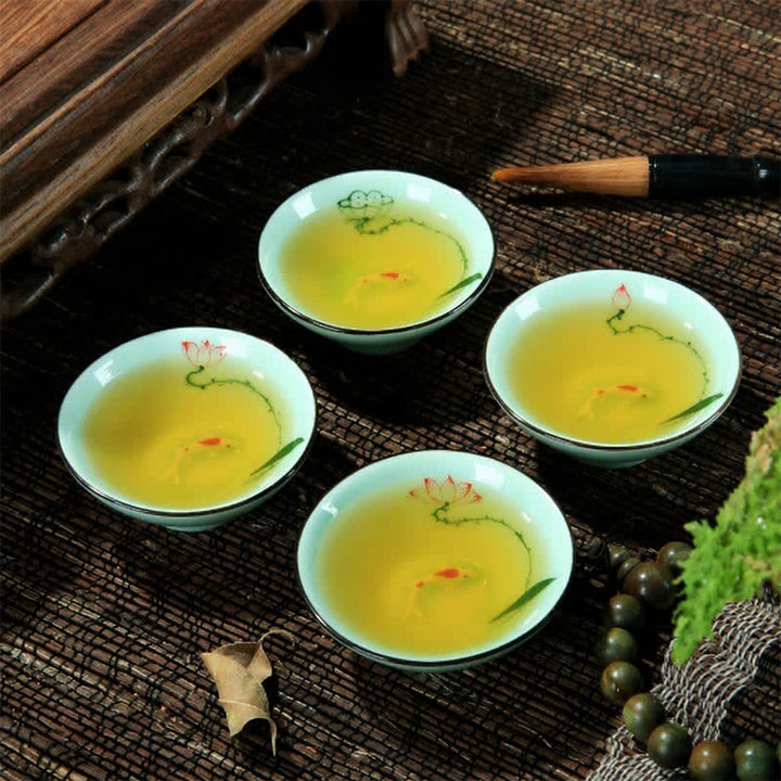 Buddha Stones Hand-Painted Celadon Ceramic Lotus Koi Douli Tea Cup - image 13