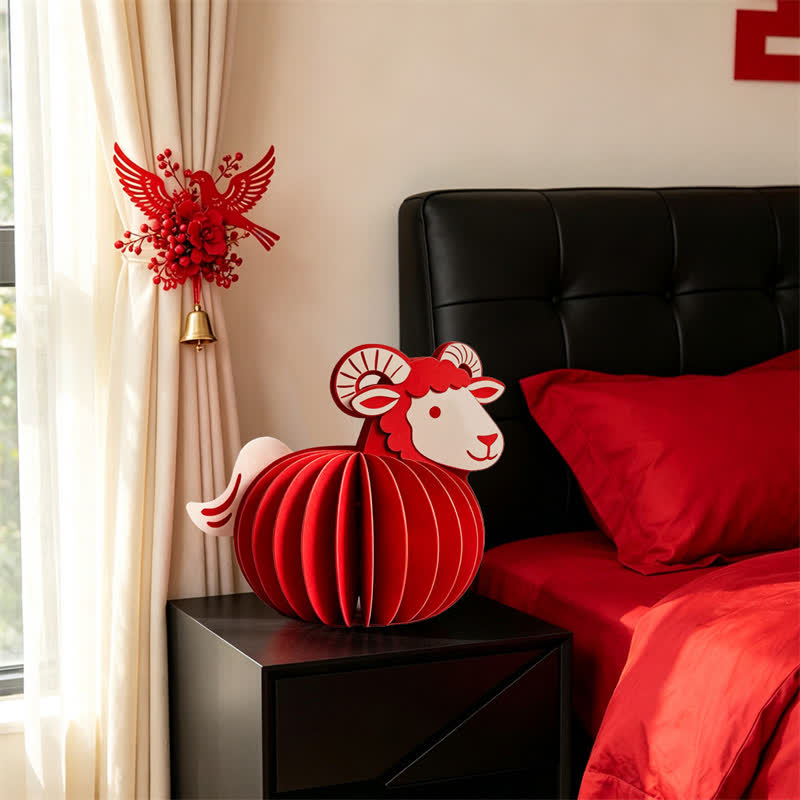 Buddha Stones Year of the Goat Red Felt Chinese Zodiac Prosperity Sheep Tabletop Cute Animal Decor - image 4