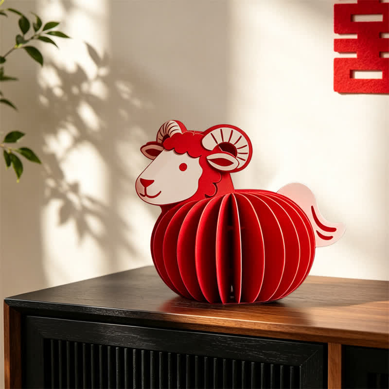Buddha Stones Year of the Goat Red Felt Chinese Zodiac Prosperity Sheep Tabletop Cute Animal Decor - image 5