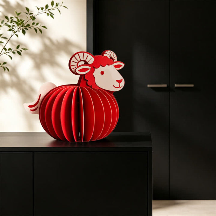 Buddha Stones Year of the Goat Red Felt Chinese Zodiac Prosperity Sheep Tabletop Cute Animal Decor - image 3